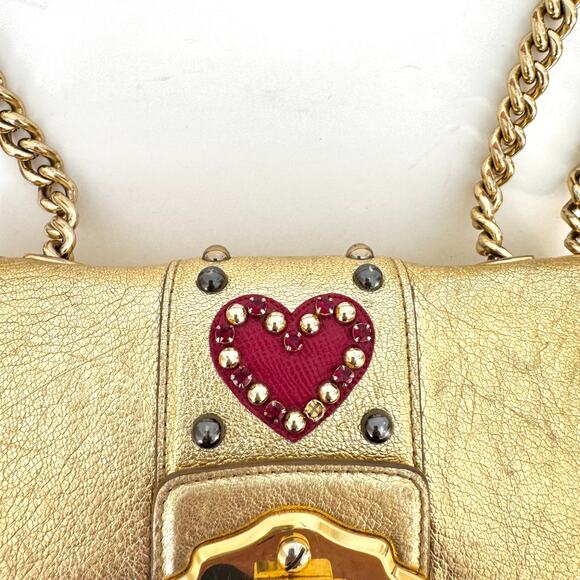 Dolce and Gabbana Lucia Metallic Gold Calfskin Embellished Shoulder Bag - Picture 14 of 16